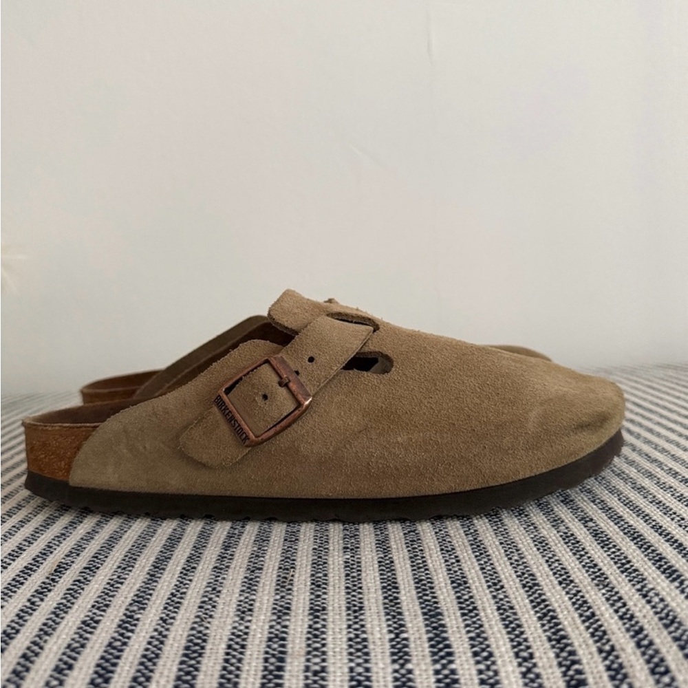 Birkenstock Suede Slip-On Clog in Taupe Brown